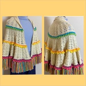 Handmade, crocheted, wearable art shawl